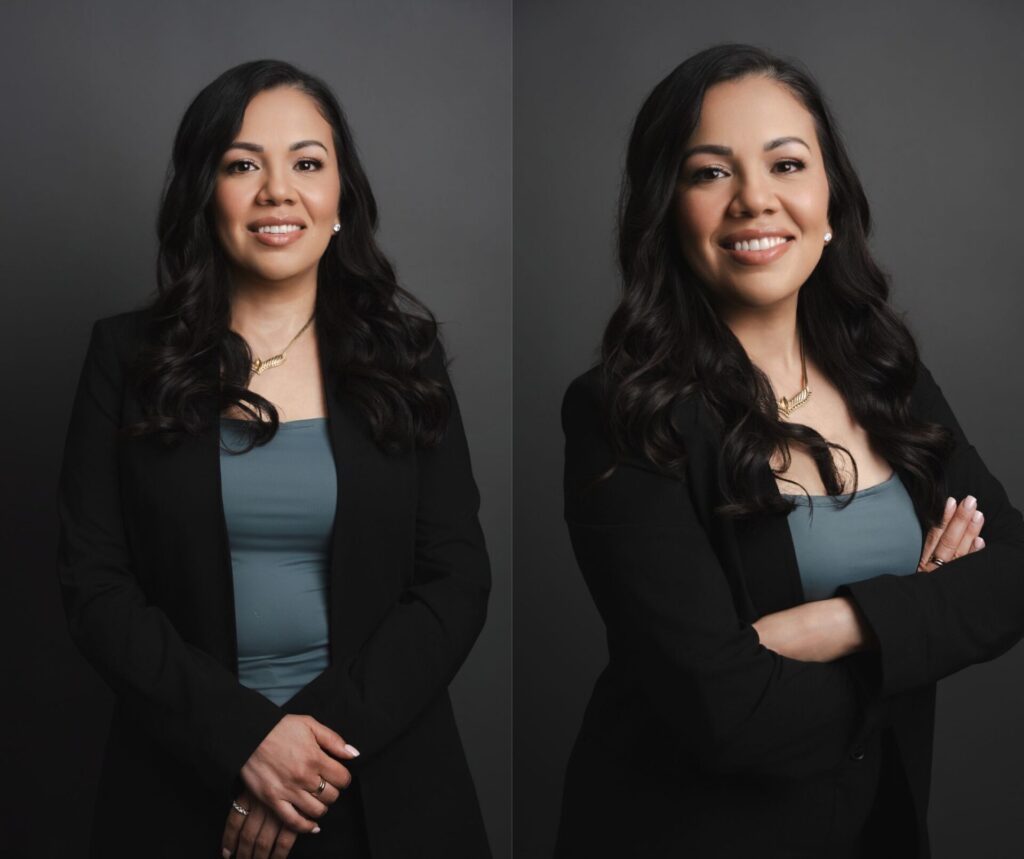 before and after transformation of a woman looking nervous to natural while posing for the camera in a Farmingdale branding session