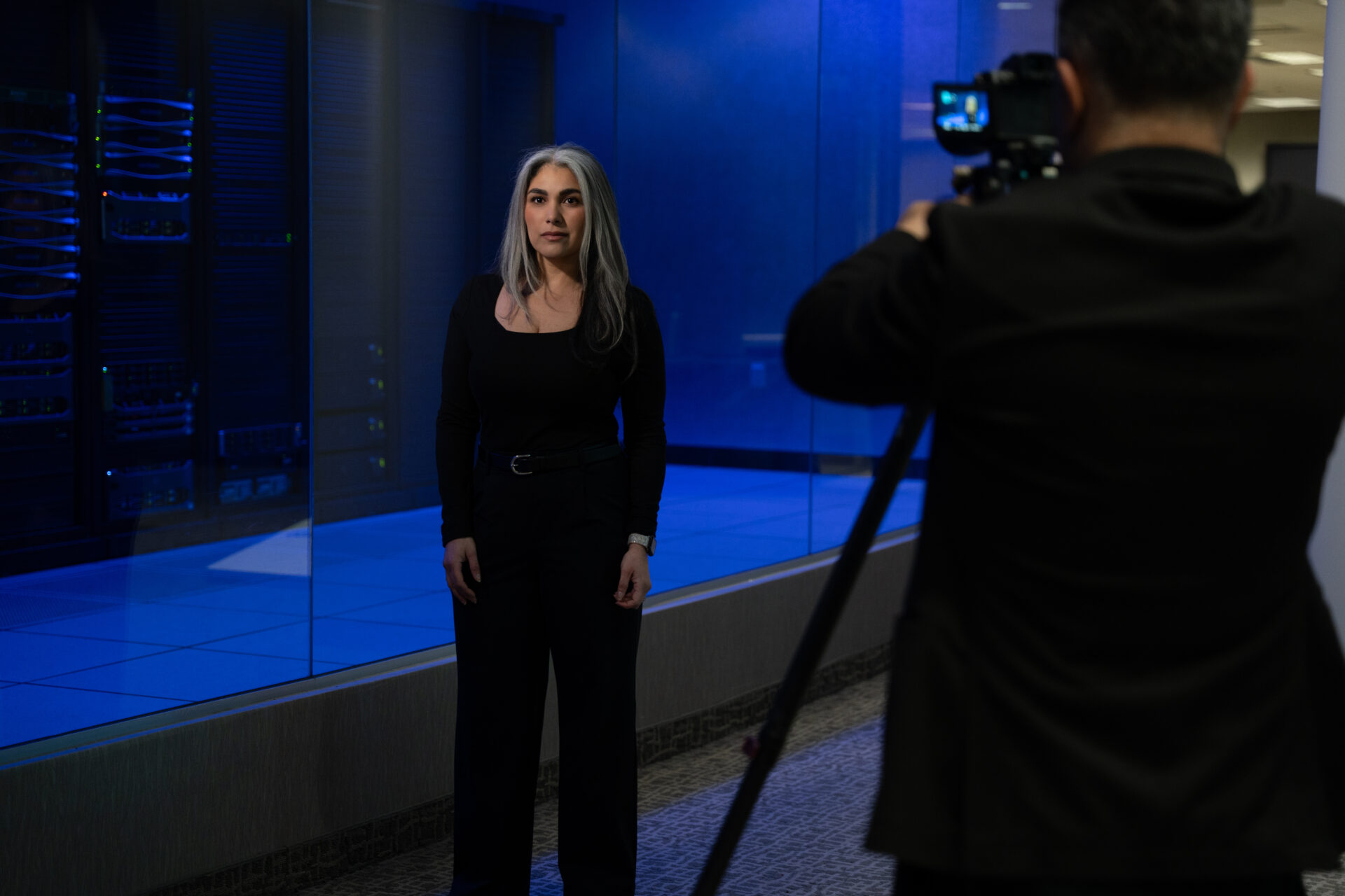 beautiful corporate woman posing during a commercial branding photoshoot in melville new york